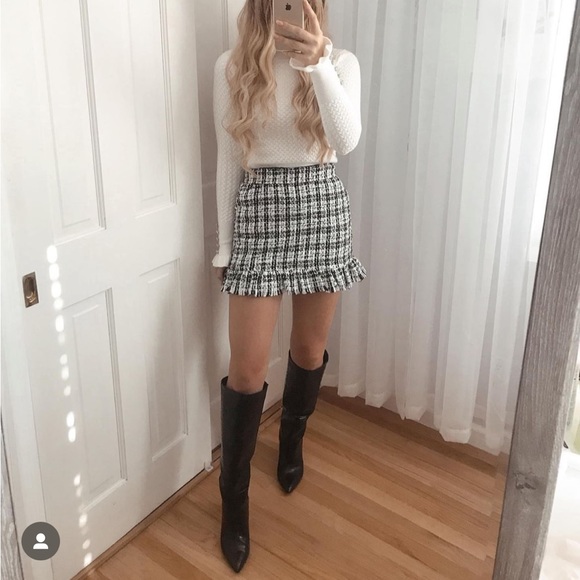 Black & White Tweed Mini Skirt - Picture 1 of 7